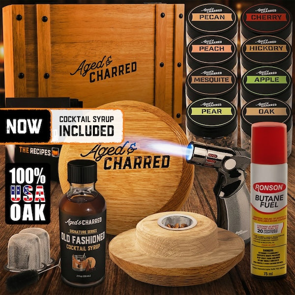 Premium Whiskey Smoker Lid Kit With Torch, Butane & Wood Chips