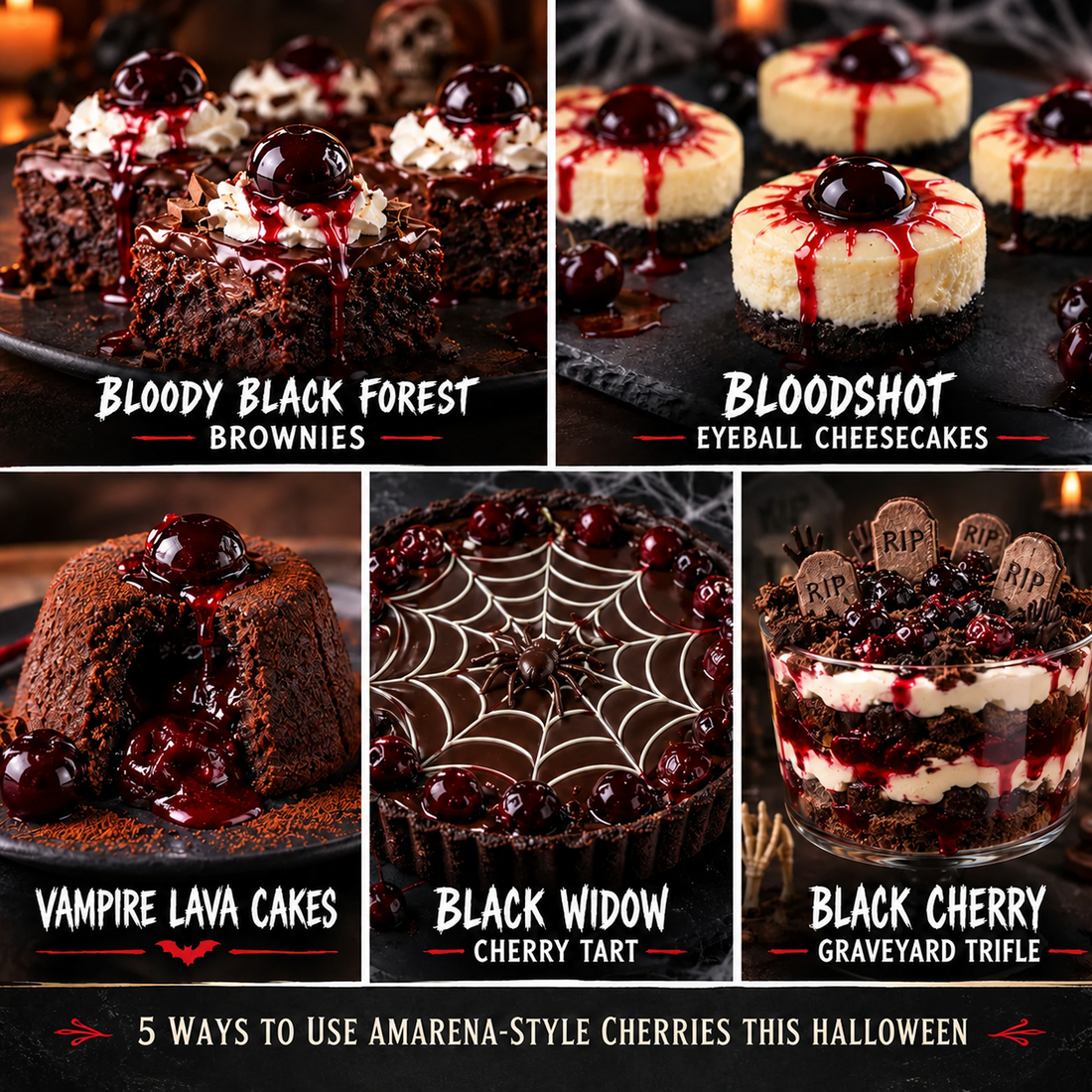 5 Halloween Desserts with Dark Sweet Cherries | Aged & Charred