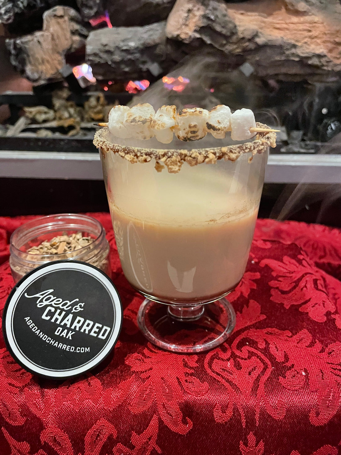 smores cocktail smoked with Smoke Lid by Aged and Charred