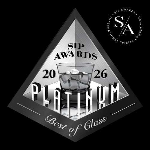 2026 SIP Awards – Platinum, Best in Class. A black-and-white triangular award badge reading 'SIP AWARDS 2026 PLATINUM Best of Class' with a glass of whiskey and ice in the center, plus a circular 'SIP AWARDS' logo in the top right on a black background.
