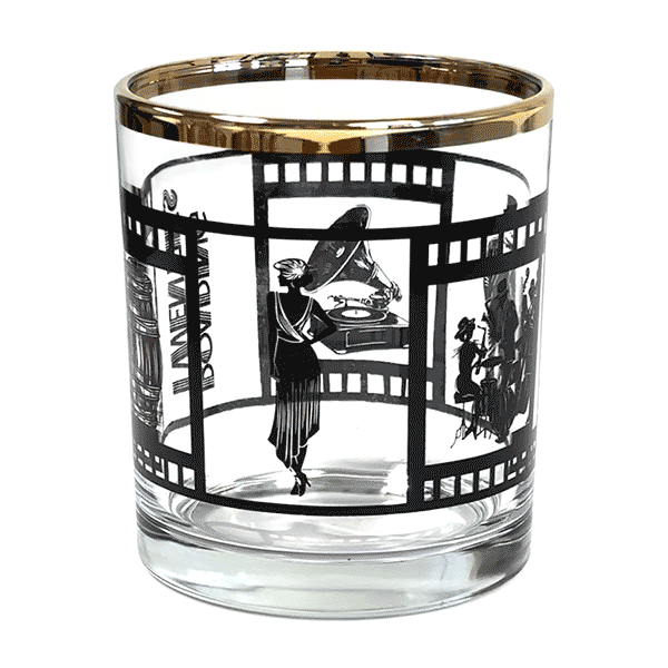 Rotating lead-free crystalline vintage rocks glass