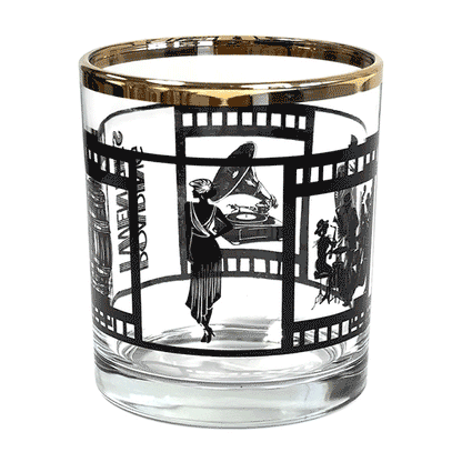 Rotating lead-free crystalline vintage rocks glass