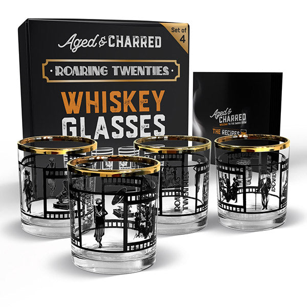 Set of four lead-free crystalline vintage rocks glasses with a gift box and recipe book