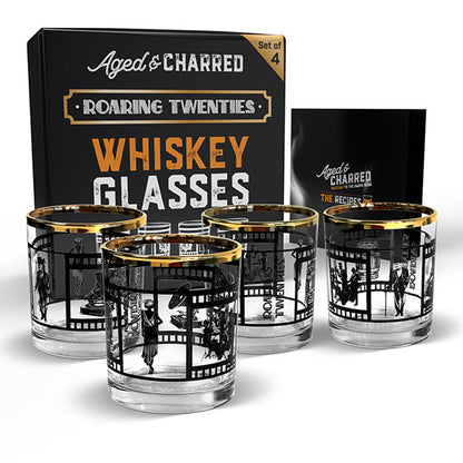 Set of four lead-free crystalline vintage rocks glasses with a gift box and recipe book