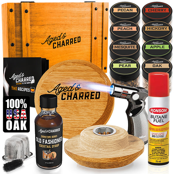 Premium Cocktail Smoker Lid Kit With Torch - 13pc Set – Aged & Charred