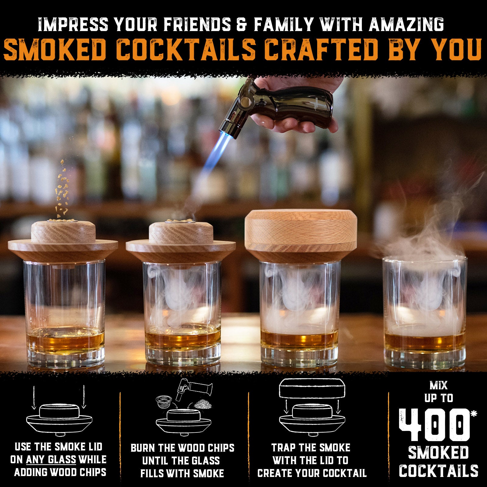 Whiskey Smoker Lid Kit With Torch (No Butane) – Aged & Charred