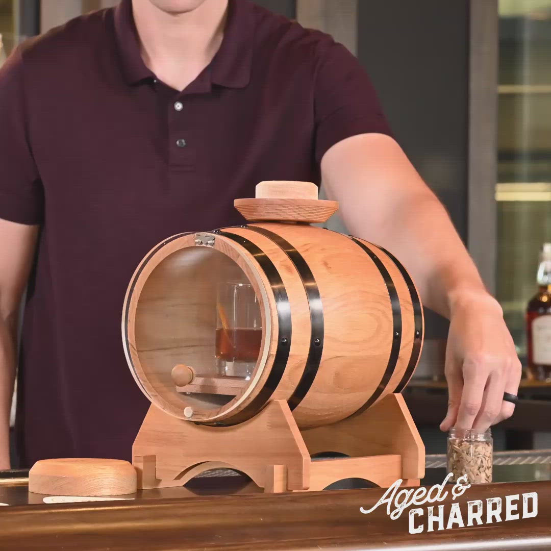Cocktail Smoker Barrel Kit holding multiple glasses